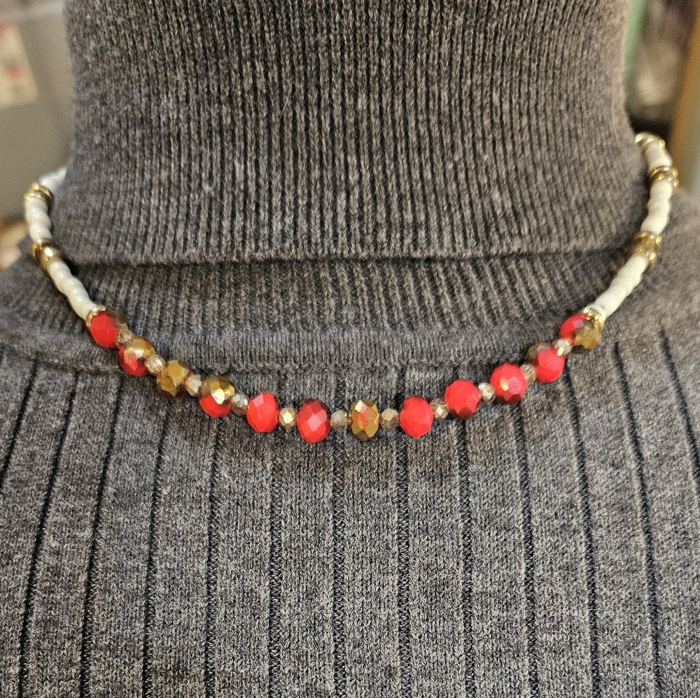 Handmade Faceted Beaded Necklace w/Gold Accents/ Findings 16" w/Ext